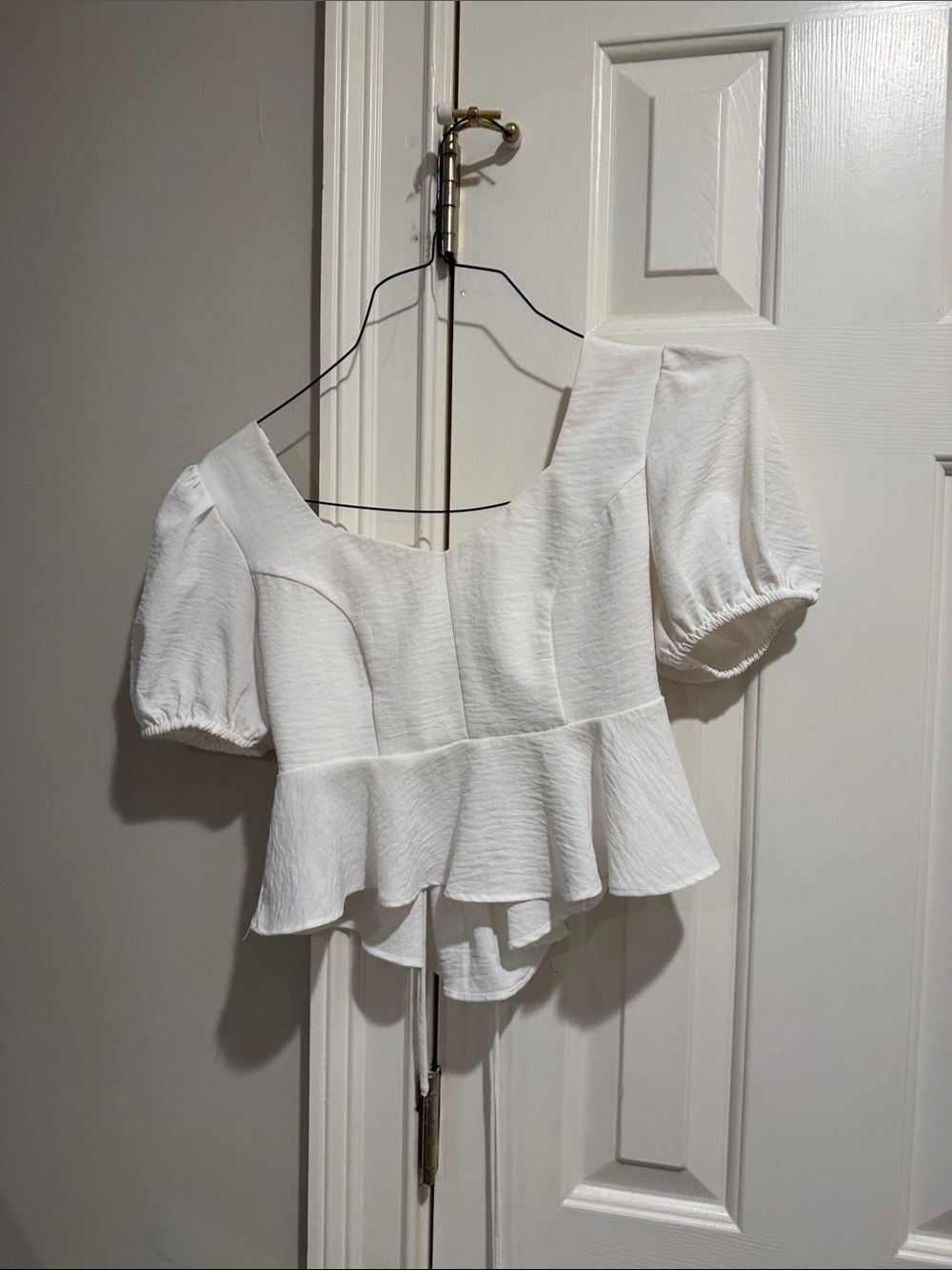 Altar'd State White Puff Sleeve Peplum Crop Top